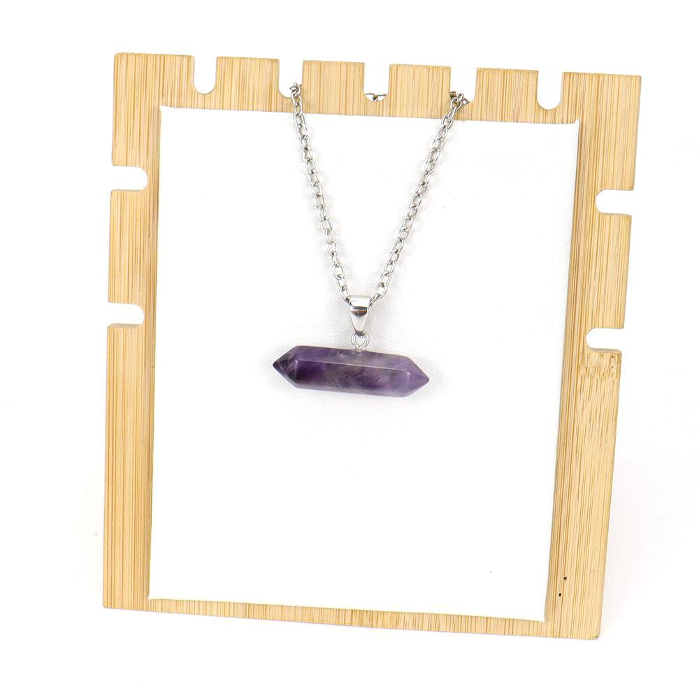 Creative Natural Stone Crystal Amethyst Agate Hexagonal Column Hexagonal Prism Six Pendant Necklace N668