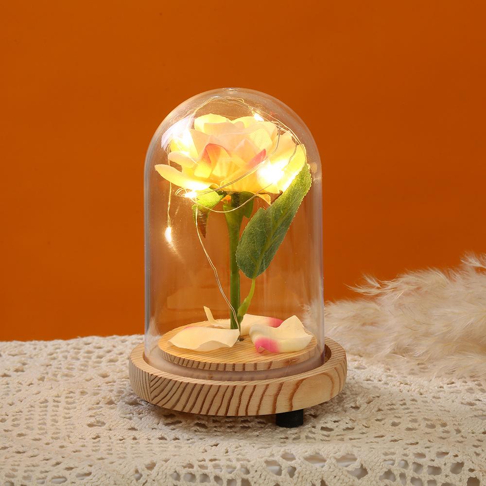 Rose immortal flower glass cover tabletop ornament Christmas atmosphere light birthday gift exquisite glass cover gold leaf flower