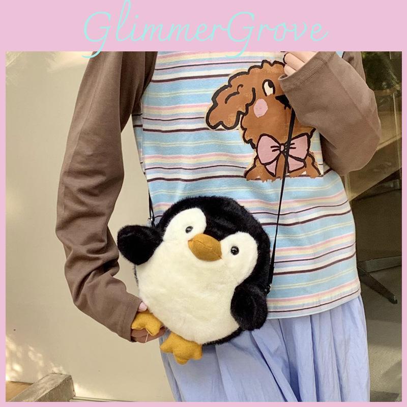 Plush Penguin Kids Shoulder Bag With Soft Fabric Cute Animal Design For Daily Use