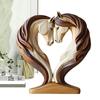 2D Flat Wooden Horse Sculpture Snuggle Pose Animal Statue Ornament Tabletop Display Room Home Table Decoration