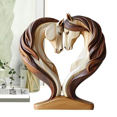 2D Flache Holzpferdeskulptur Kuschelpose Tierstatue Ornament Tischaufsteller Zimmer Heimtischdekoration