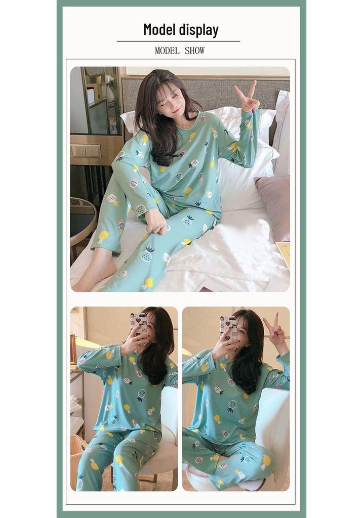 Women's Spring Autumn Long Sleeve Cute Pajama Set - Thin Casual Petite Homewear