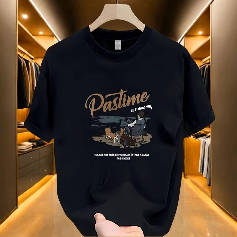 Men Fashion Casual Loose Round Neck Printed Short Sleeve T Shirt S чёрный