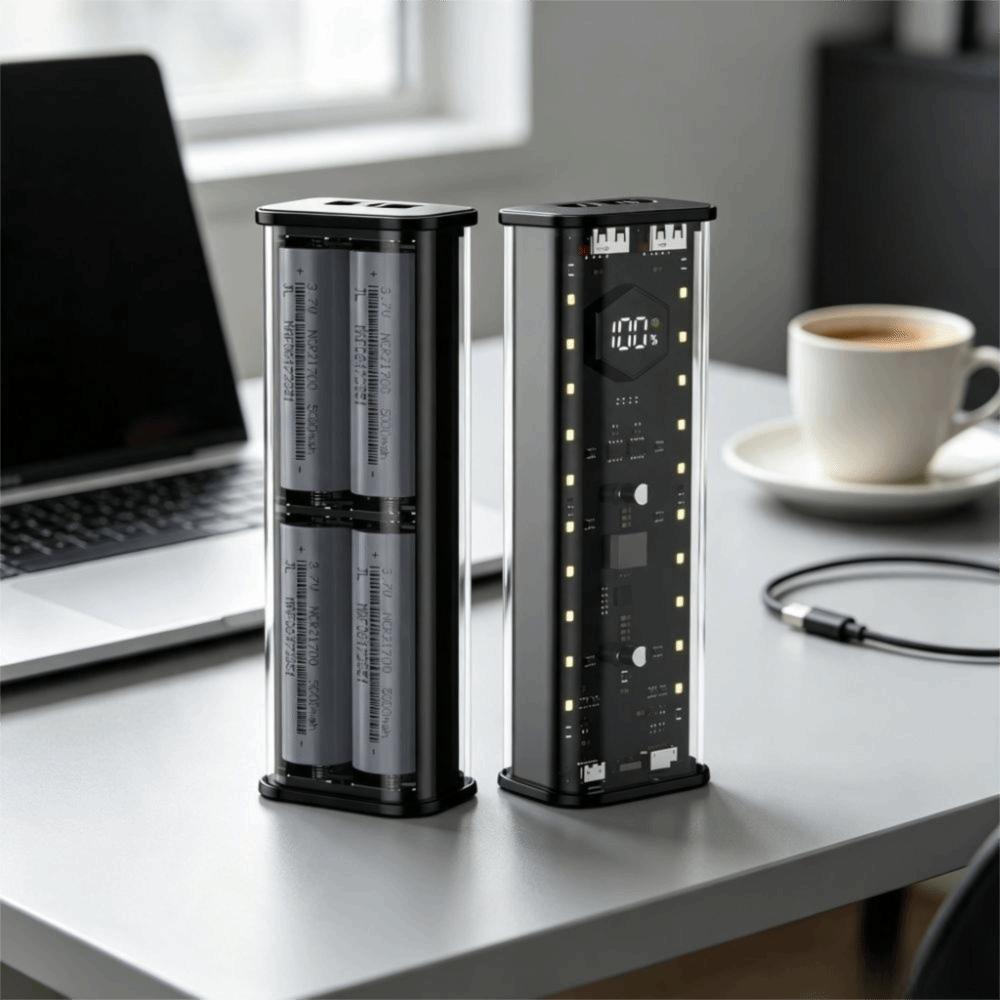 Transparent Power Bank Case 4* 21700 Battery Storage Box External Battery Pack  Travel Use