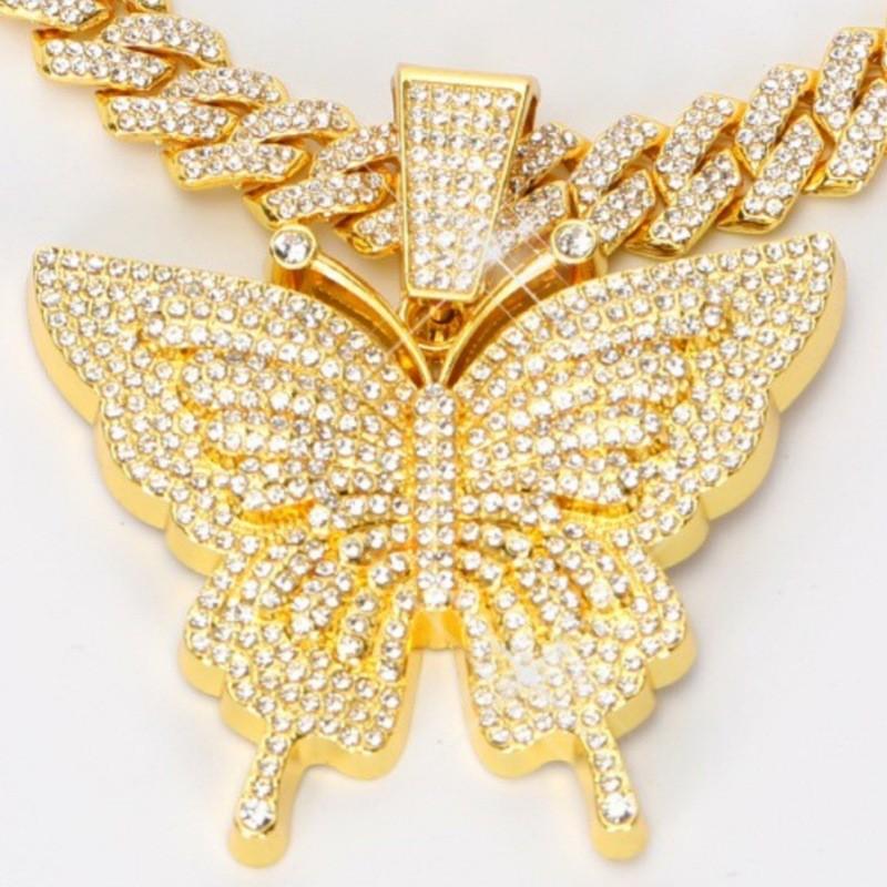 Collier Pendentif Papillon Style Hip Hop Chaîne Cubaine en Alliage Bijoux de Mode Unisexe Tenue de Soirée