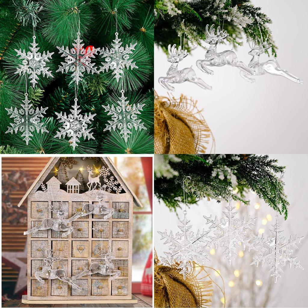 Elegant Transparent Snowflake Christmas Tree Ornaments Creative Reindeer Hanging Decorations