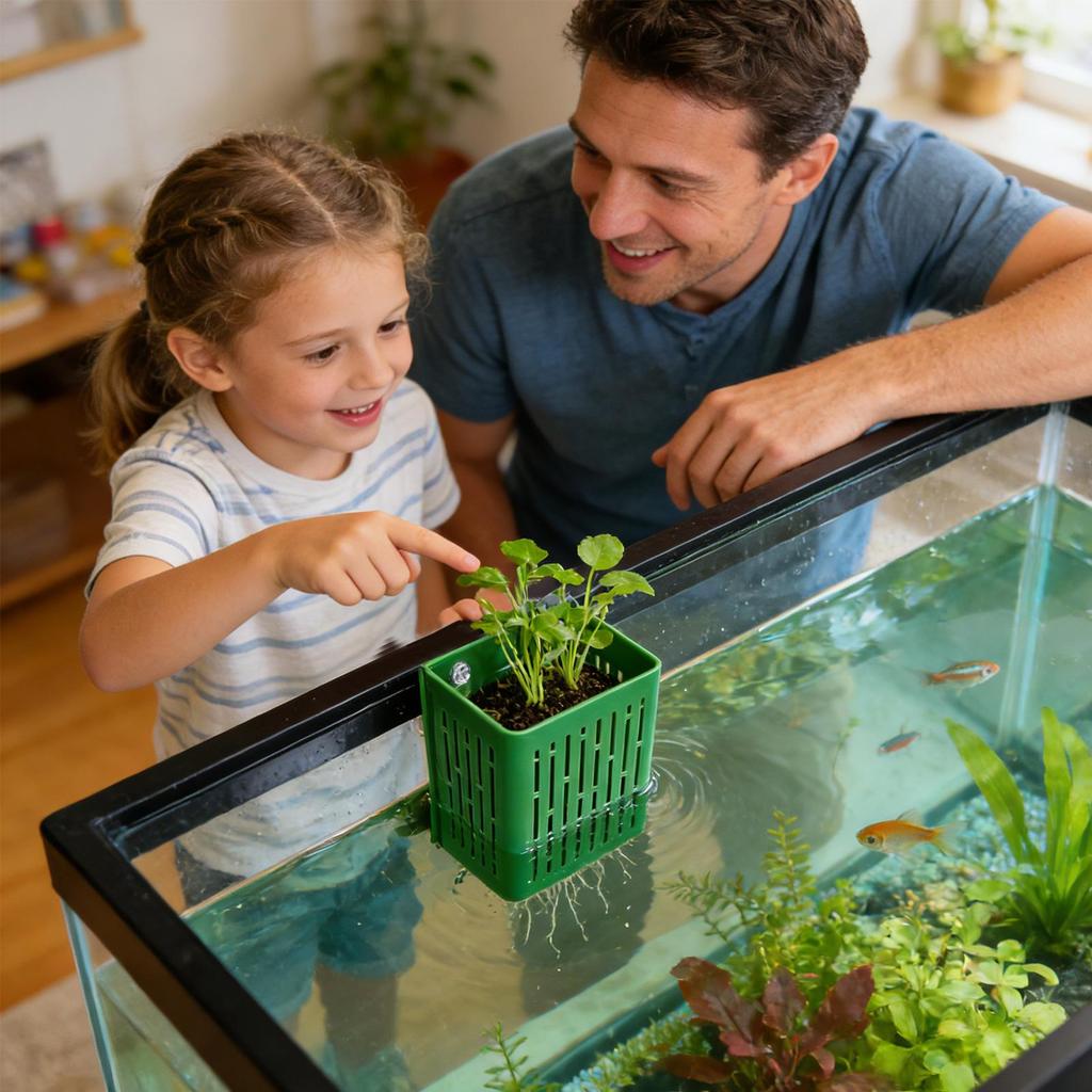 Aquarium Plant Holder Plastic Basket with Suction Cup for Fish Tank Aquatic Plant Fixing Stable Installation Floating Plant Pots