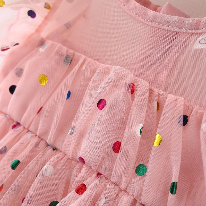 Summer New Year-old Girl Baby Wave Point Fluffy Mesh Skirt Baby Girl Flying Sleeve Princess Skirt Fairy Girl Skirt