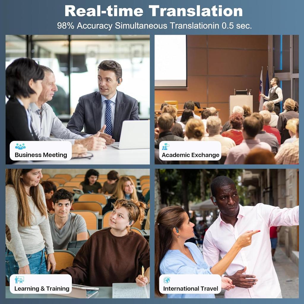 Language Translation Earbuds, 3-in-1 AI Real Time Translator Earbuds,Compatible with iOS & Android, Ideal for Travel, Work & Study-Black