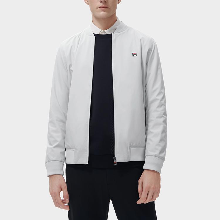 Fila Solid Color Logo Print Baseball Collar Zip Jacket Men Jackets Light-Gray F11M311703F-GY