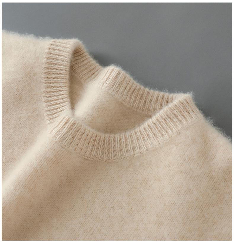Men's 100% Wool Round Neck Loose Casual Sweater - Thickened Long Sleeve Knitwear