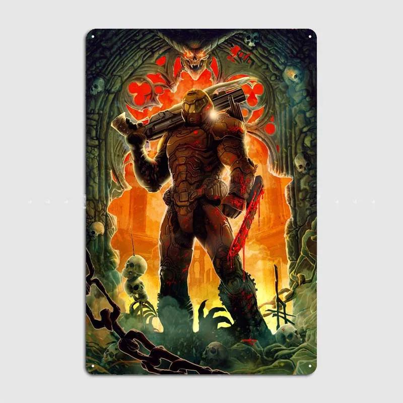 Dooms Poster Heimdekorationszubehör Spielschilder Wandkunst Vintage Metallblechschild für Gamer-Zimmer Wanddekoration Hausdekor