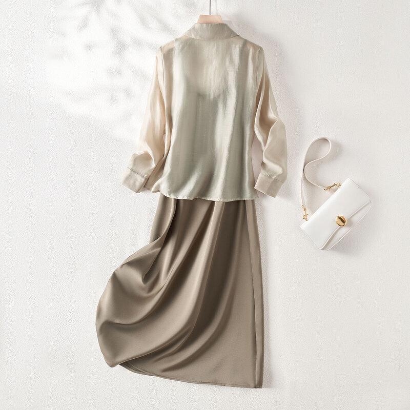 IHIMI Zweiteiliges Set: Durchsichtiges Hemd & Unterkleid