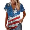 Women's New Button V Neck Fashion Print Short Sleeve Vintage Print T-Shirt Tops Casual Tops Loose T-Shirt Pullover Casual Loose Print Tops