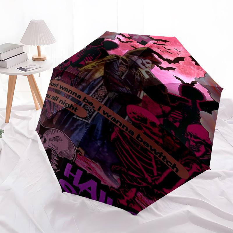 1pc Halloween Spooky Automatic Open, Windproof, Compact Travel Umbrella, Gift for Birthday, Christmas, Business 93012