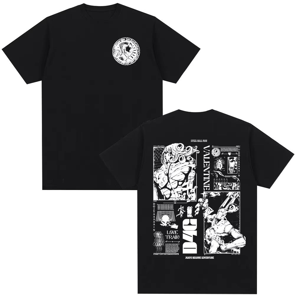 This Striking Black JoJo’s Bizarre Adventure Steel Ball Run Funny Valentine & D4C T-Shirt Is a Must-Have for Devoted Fans of the Epic Series 4XL