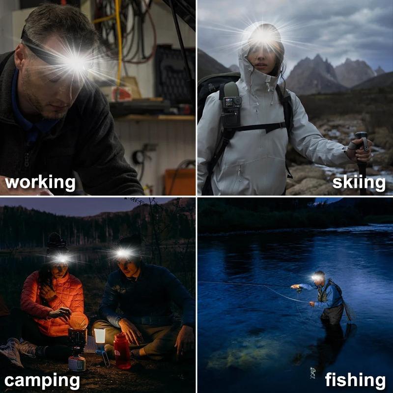 USB Rechargeable Headlamp Portable LED Headlight Built-in Battery Waterproof Head Flashlight Hiking Camping Head Front Torch