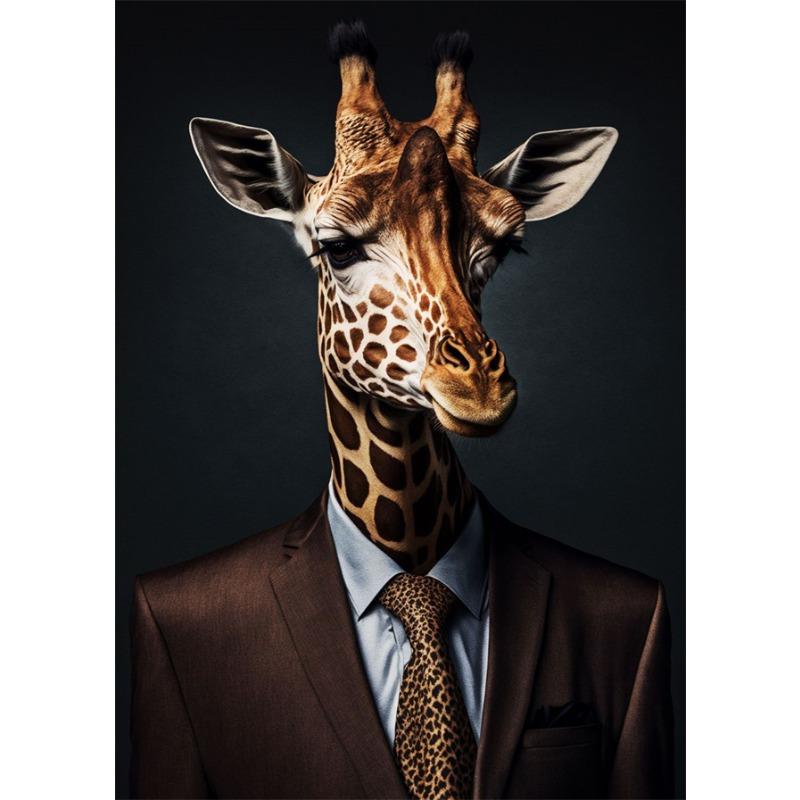 Businessman Animals Suit Style Art Canvas Painting Fashion Style Animals Mural Wall Art Posters Pictures for Living Room Decor