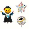 5-Piece Set of Aluminum Foil Balloons for Graduation Season, Including Graduation Doctorate Balloons, Round Balloons, Five-Pointed Stars,  