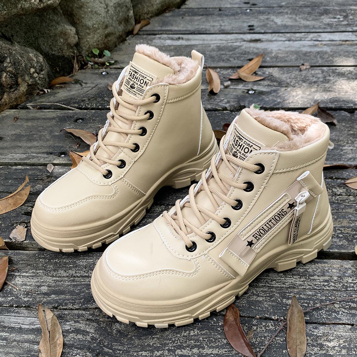 

Модные теплые плюшевые ботильоны на толстой подошве для женщин, модные зимние кроссовки с высоким верхом, женские удобные нескользящие зимние ботинки на меху 43