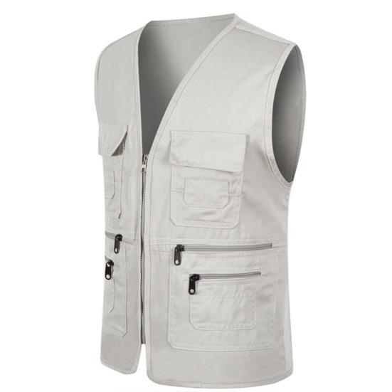 

Унисекс Жилет с несколькими карманами однотонный рабочий для рыбалки и фотографии светло-серый