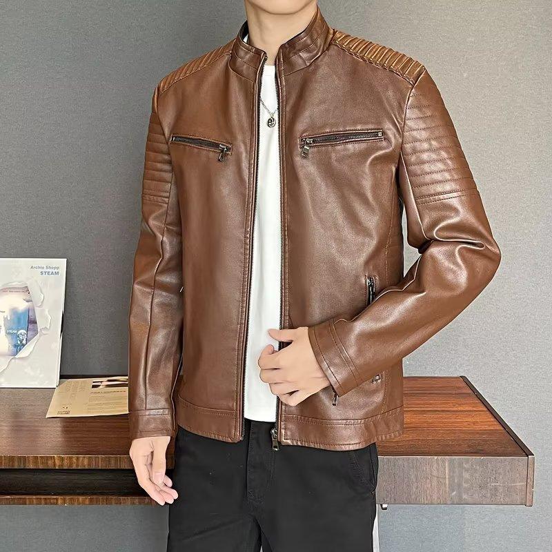 Autumn and winter new stand-up collar leather jacket slim trend locomotive pu leather jacket men