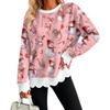 Women's Christmas Print Crewneck Sweatshirt with Scalloped Wavy Hem Casual Holiday Top