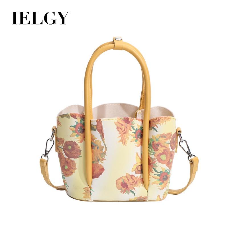 IELGY women's cherry print portable petal bucket bag, sweet wind contrast color mother and child bag, messenger bag