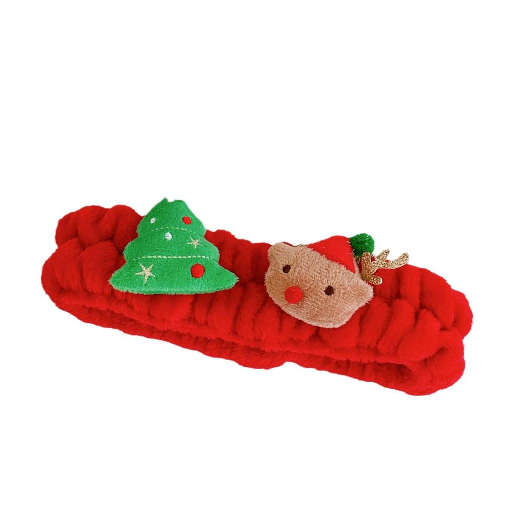 Christmas Plush Headband & Wristband Set for Women - Waterproof Makeup and Face Wash Accessory.