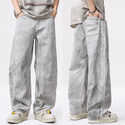 Neuer Frühlings- und Herbststil Weiße Dirty Jeans Herren Scimitar Locker Weitbeinige Amerikanische Bodenhose