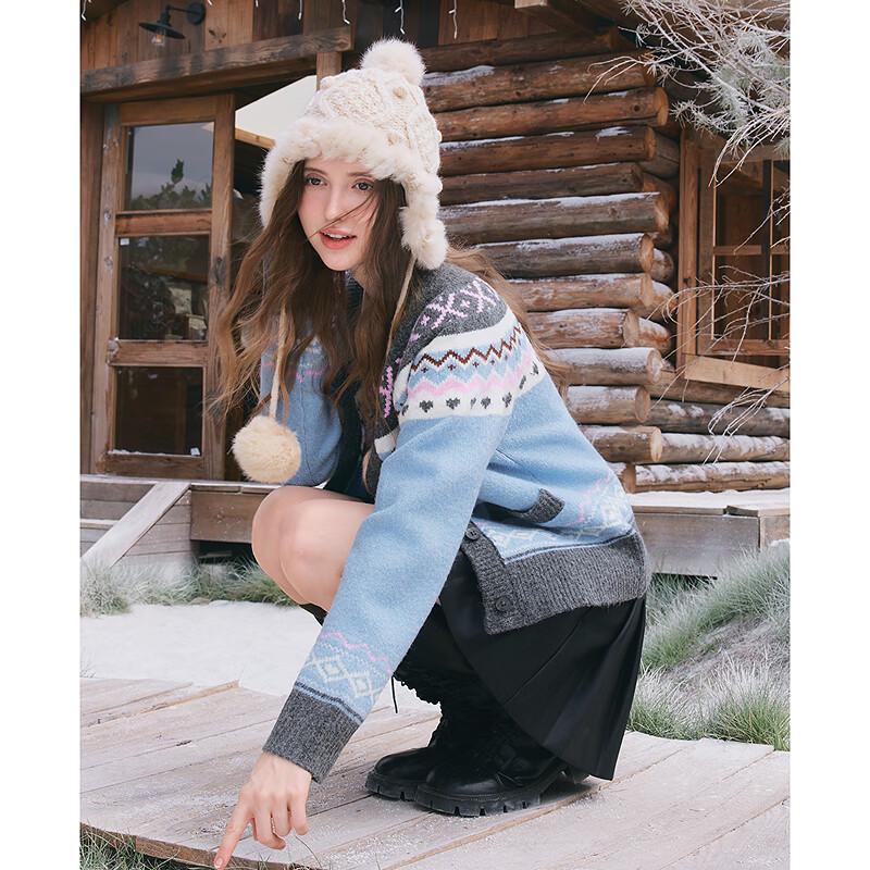 Betu Women's Fair Isle Round Neck Knit Cardigan