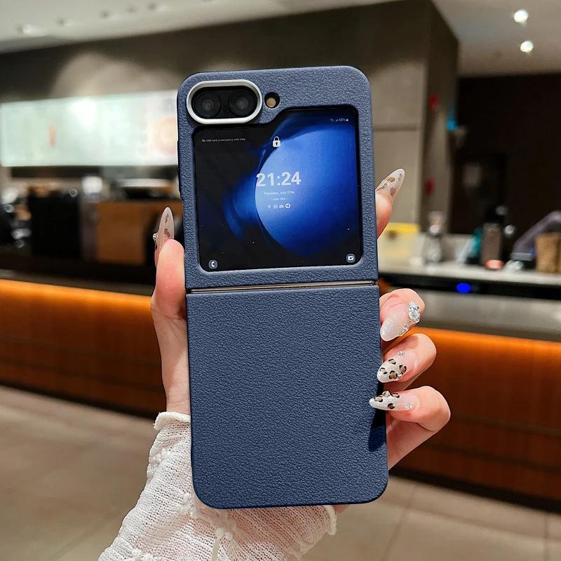Leather Texture TPU Case For Samsung Galaxy Z Flip 6 5 4 3 5G Soft Folding Silicone Phone Cover For Samsung Z Flip6 Flip5 Flip4
