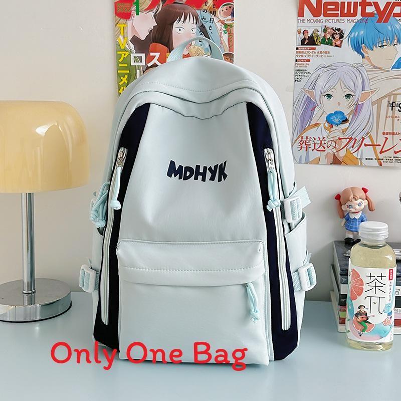 Nylon Backpack For Teens With Colorful Splicing And Letter Print For Daily Use