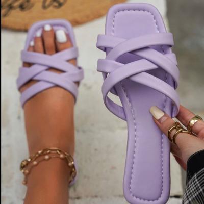 Sandalias de verano 2024 para mujer, estilo playa, transpirables, planas, con tiras cruzadas, a la moda, de color liso