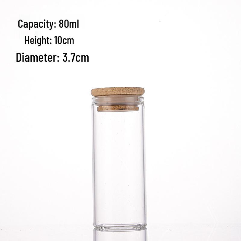 Agarwood Bamboo Lid Glass Display Bottle for Tea and Spices, 37mm Straight Opening.