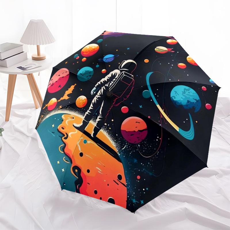 1pc Astronaut Exploring Colorful Planets Umbrella with Plastic Handle,Suitable for All Seasons Home Travel Outdoor UmbrellaDD060