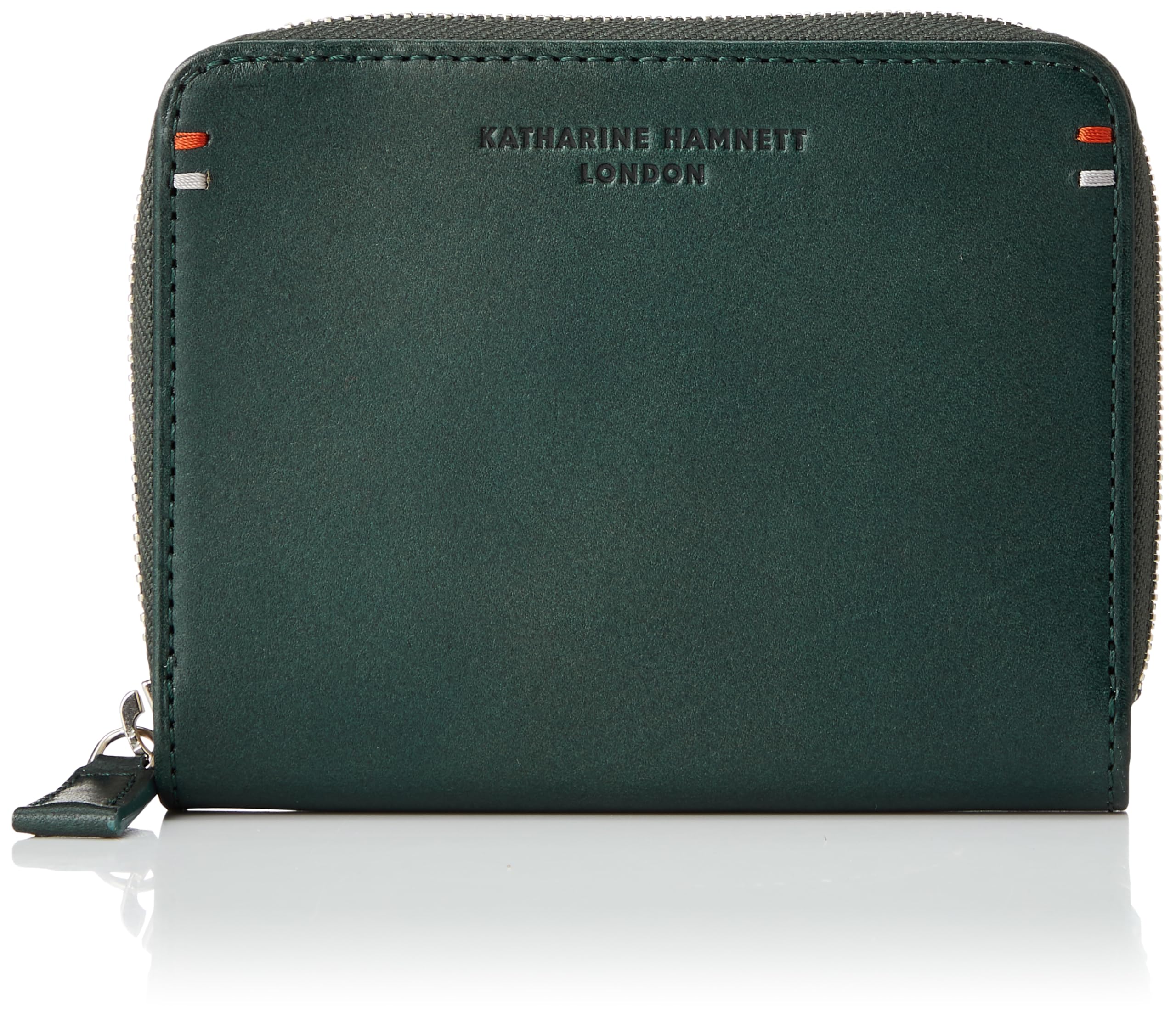 

Katharine Hamnett London VEGA (Vega) Premium Japanese Cowhide Leather Round Bifold Wallet with Card and Coin Pockets, Antique-Style Cotton, Green