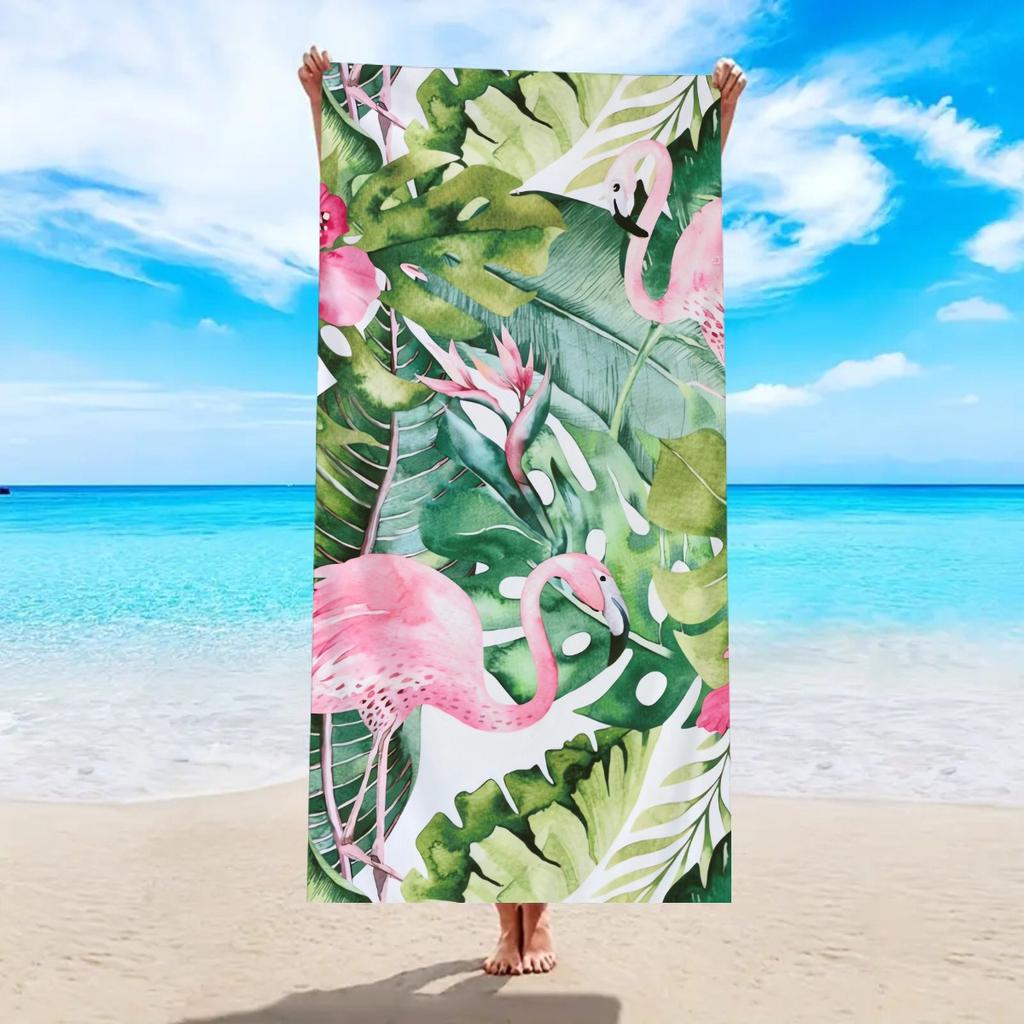 Tropical Jungle Palm Monstera Leaf Beach Towel Watercolor Green Foliage Boho Print Soft Absorbent Quick Dry Beach Blanket