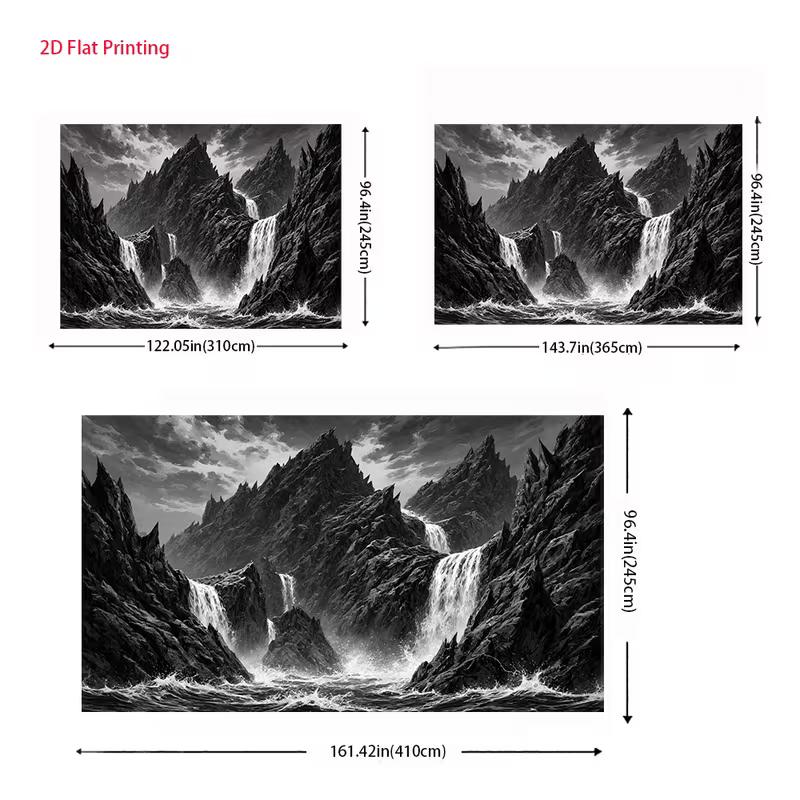 2D Black White Mountain Waterfall Backdrop, Grayscale Nature Photography Background