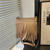 2025 new European and American trend bag fashion soft leather rivet fringed bag single shoulder oblique span bag big women's bag