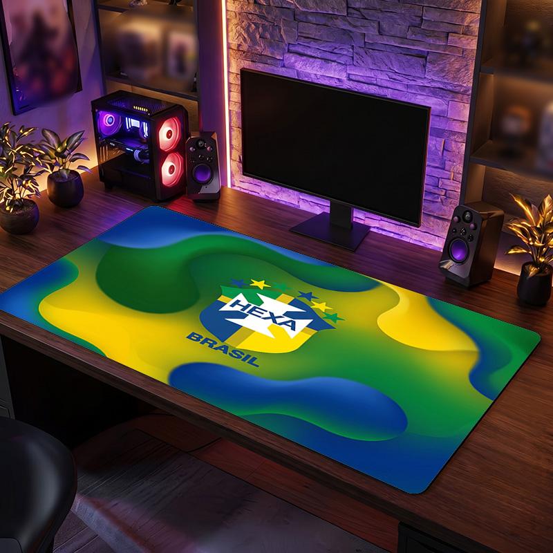 Podložka pod myš s logem brazilského fotbalu, prodloužená protiskluzová gumová podložka na stůl pro hraní her, kancelář, notebook, dárek pro fanouška