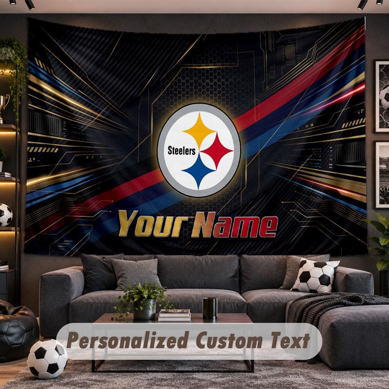 Wall Hanging Tapestry Custom NamePittsburgh Steelers Pattern Personalized Printed Fabric Wall Decor