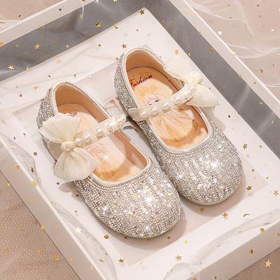 Buty dla dziewczynek Dziecięce Skórzane Buty Księżniczki Wiosna i Jesień Nowy Styl Wiosenne Dziecięce Kryształowe Buty Jednokolorowe Dziewczęce Miękka Podeszwa