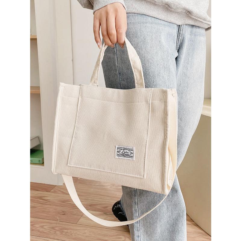 

Minimalist Small Square Handbag Fashionable Women s Shoulder Bag Kpop Style Corduroy Handbag, Letter Patch Decoration Shoulder Bag one-size белый
