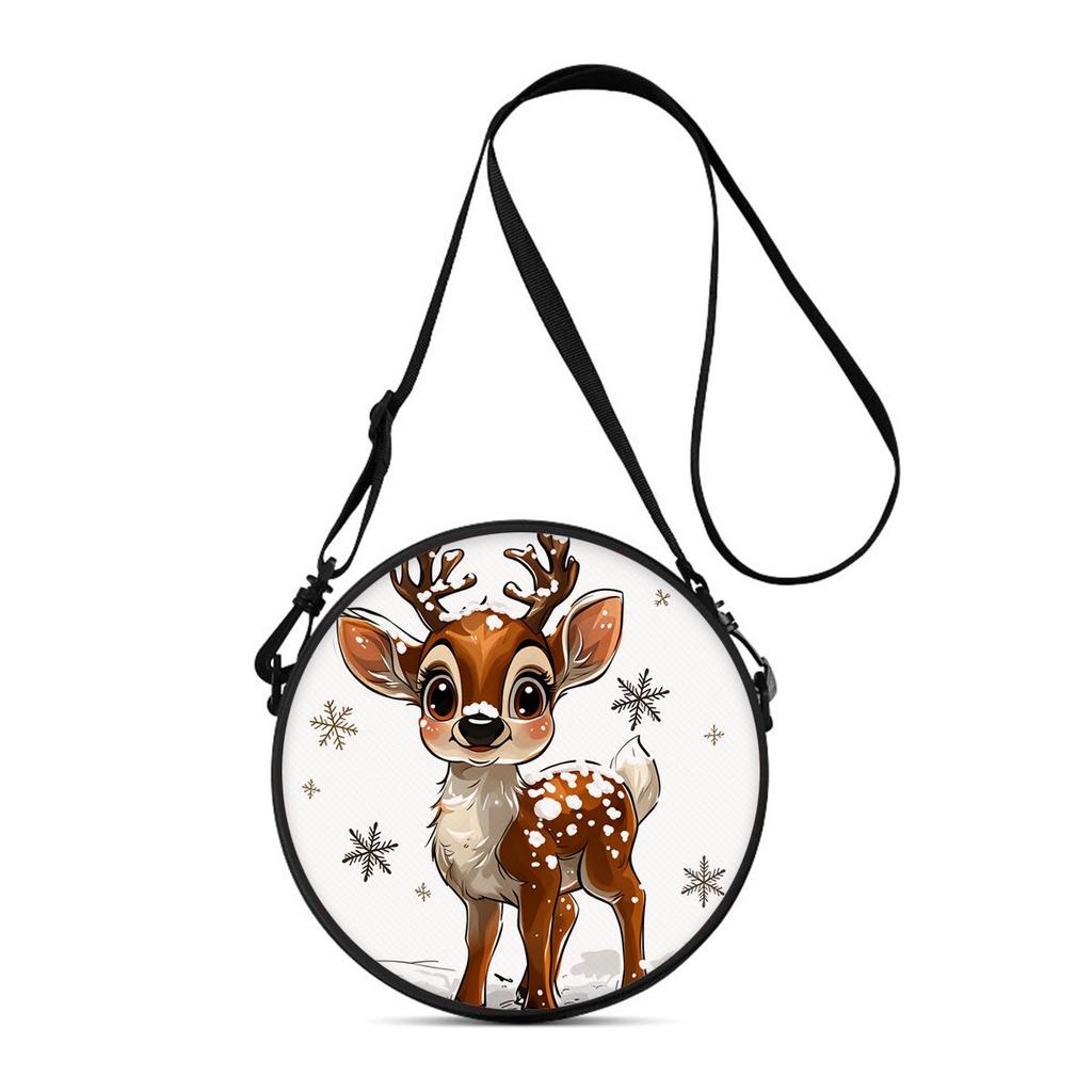 Deer Print Round Shoulder Bag Casual Messenger Bag for Woman Best Gifts 2D Flat Casual Daily Crossbody Bag