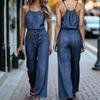 Texture Suspender Dress with Waist-reducing Drawstring Design - Loose-fitting Wide-leg Casual Pants