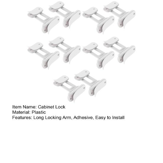 10Pcs Child Safety Cabinet Lock Hidden Child Proof Cabinet Lock with Long Locking Arm Adhesive Cabinets Drawers Baby Proofing Locks