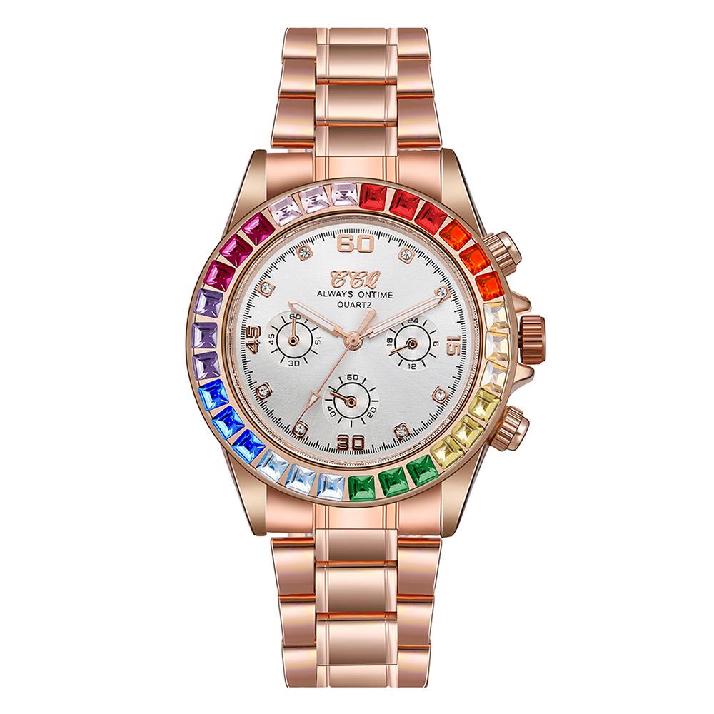 Women's Fashion Rhinestone Steel Band Watch with Alloy Case & Colorful Rhinestones