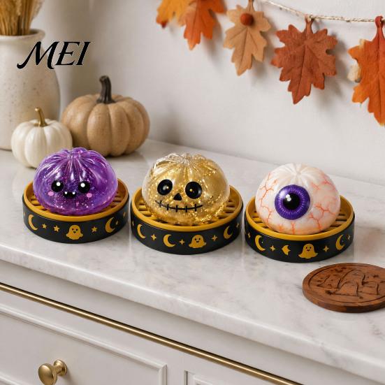 Relaxation Fidget Toy Halloween Dumpling Stress Relief Toy, Cartoon Steamed Bun Squeeze with Steamer, Sensory Ball Party Favors Portable Reliever