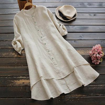 Women's Autumn O-Neck Cotton Linen Baggy T-Shirt Tops Clothes Oversized Ladies Casual Blouse Tee Clothing  Plus Size